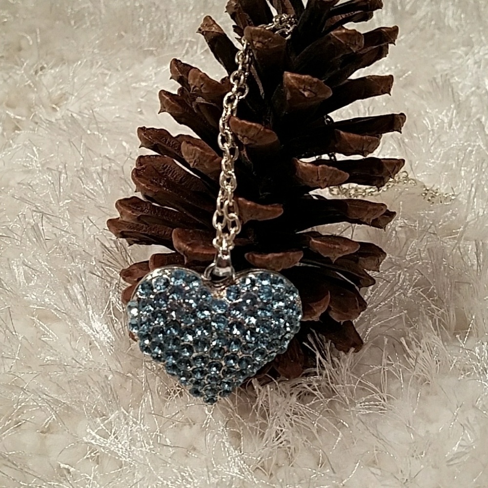 Blue heart necklace, with 18 inch chain.